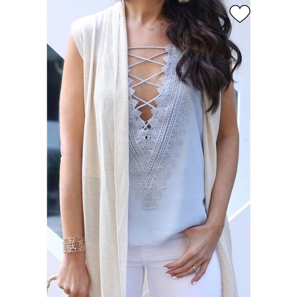 WAYF LACE FRONT CAMISOLE Periwinkle Blue Grey Spaghetti strap Criss Cross - Picture 1 of 12